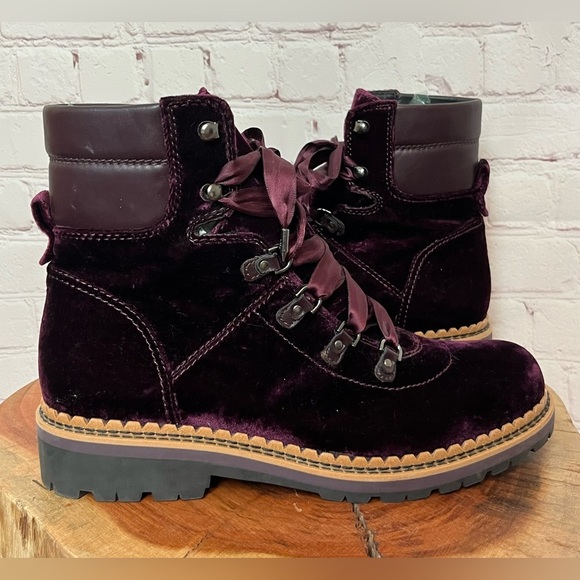 Sam Edelman Browan Crushed Velvet Ribbon Lace Up Boots - Picture 2 of 11